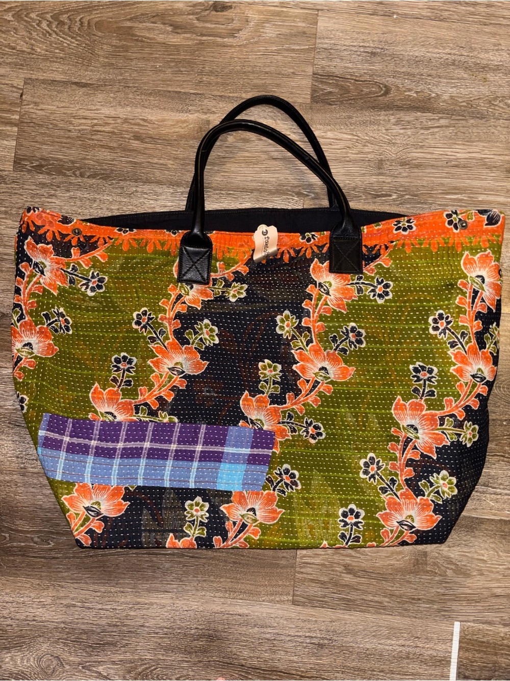 NWT Found Objects Reworked Patchwork Floral Oversized Quilted Bag Whimsical